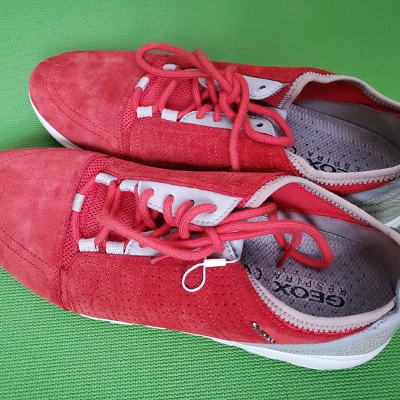 New Geox Respira Red Suede Walking Shoes Men US Size 8 Italian Patent - Picture 9 of 9